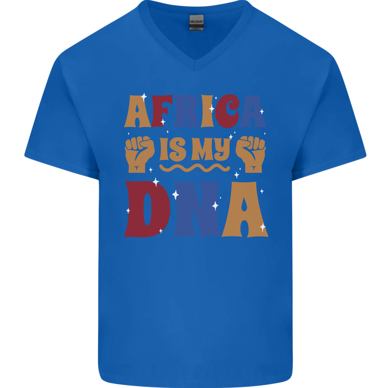 My DNA Juneteenth Black Lives Matter African Mens V-Neck Cotton T-Shirt Royal Blue