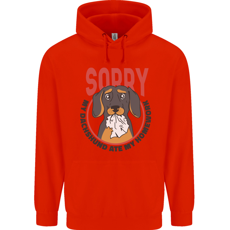 My Dachshund Ate My Homework Funny Dog Childrens Kids Hoodie Bright Red