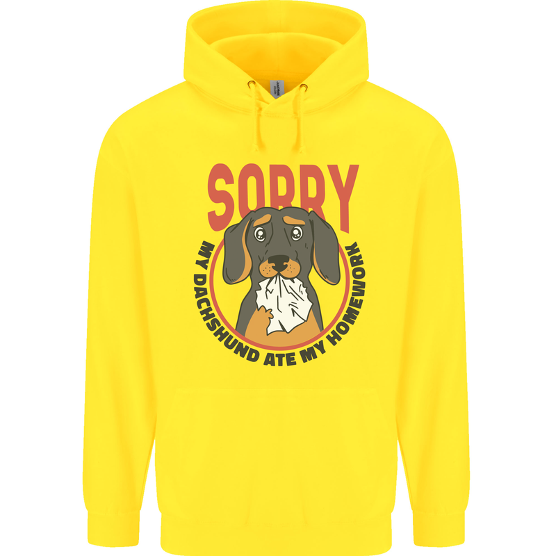 My Dachshund Ate My Homework Funny Dog Childrens Kids Hoodie Yellow