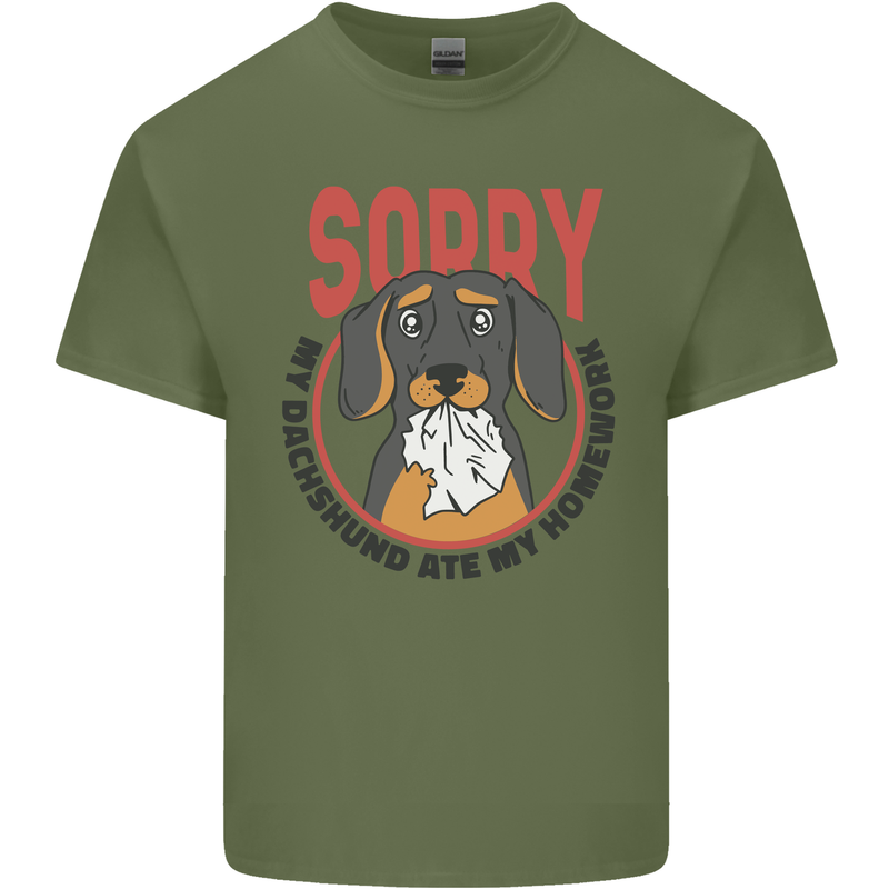 My Dachshund Ate My Homework Funny Dog Mens Cotton T-Shirt Tee Top Military Green