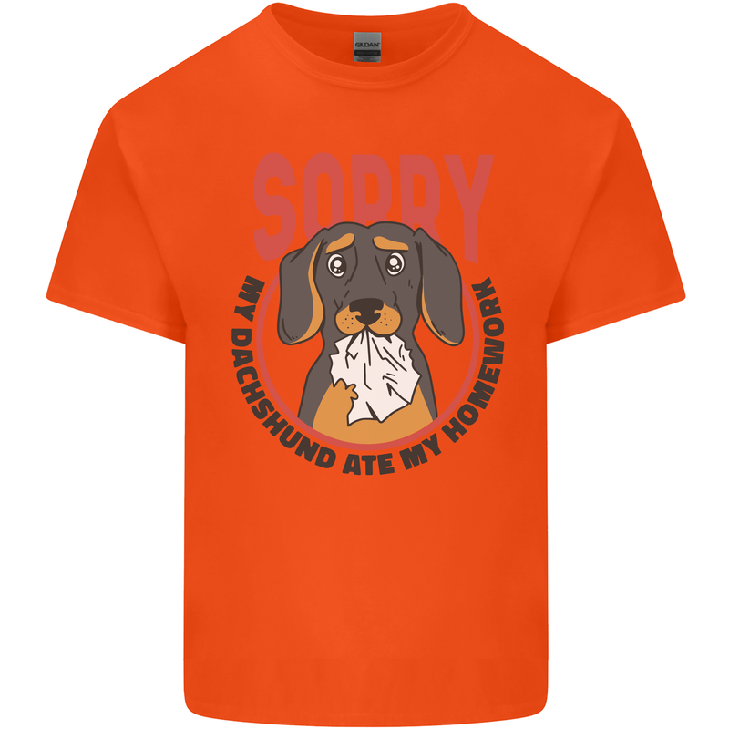 My Dachshund Ate My Homework Funny Dog Mens Cotton T-Shirt Tee Top Orange