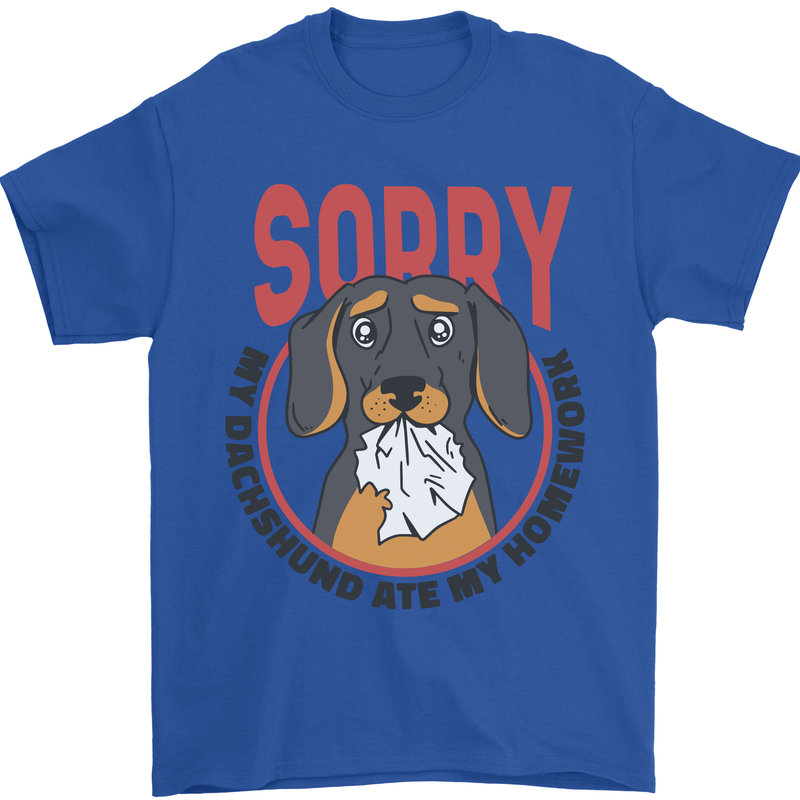My Dachshund Ate My Homework Funny Dog Mens T-Shirt 100% Cotton Royal Blue