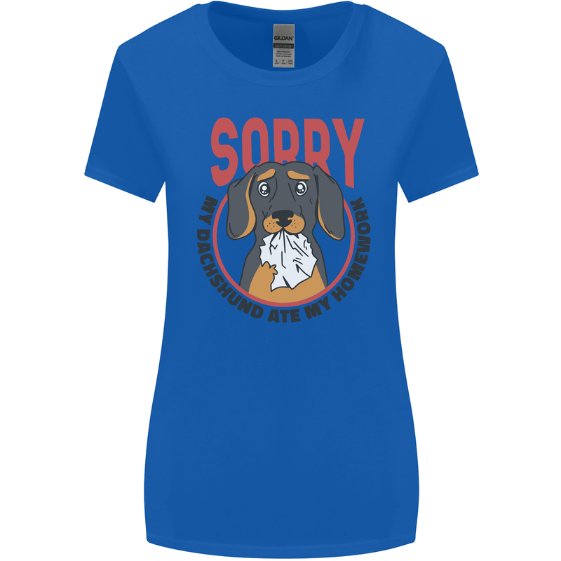 My Dachshund Ate My Homework Funny Dog Womens Wider Cut T-Shirt Royal Blue