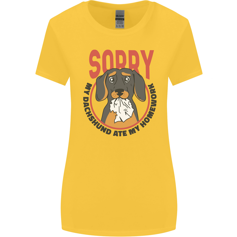 My Dachshund Ate My Homework Funny Dog Womens Wider Cut T-Shirt Yellow