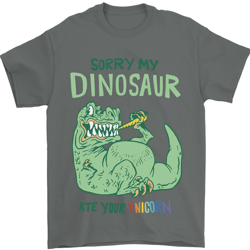 My Dinosaur Ate Your Unicorn T-Rex Funny Mens T-Shirt 100% Cotton Charcoal