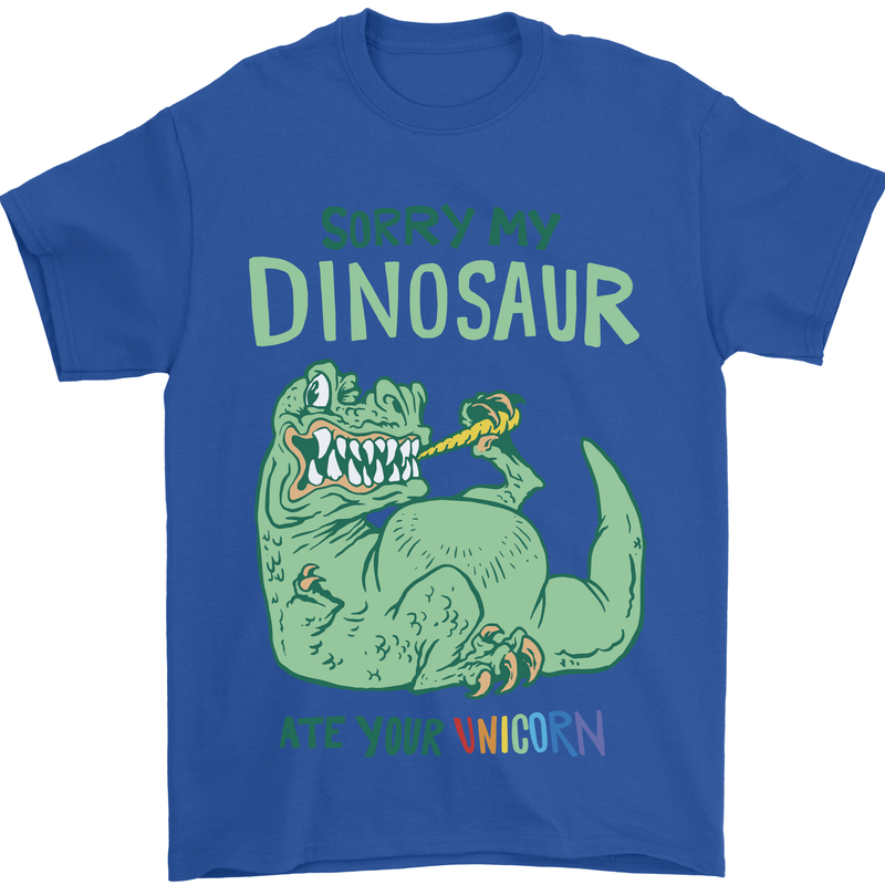 My Dinosaur Ate Your Unicorn T-Rex Funny Mens T-Shirt 100% Cotton Royal Blue