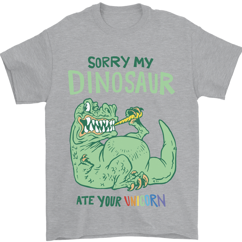My Dinosaur Ate Your Unicorn T-Rex Funny Mens T-Shirt 100% Cotton Sports Grey