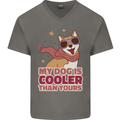 My Dog is Cooler Than Your Dog Shiba Inu Mens V-Neck Cotton T-Shirt Charcoal