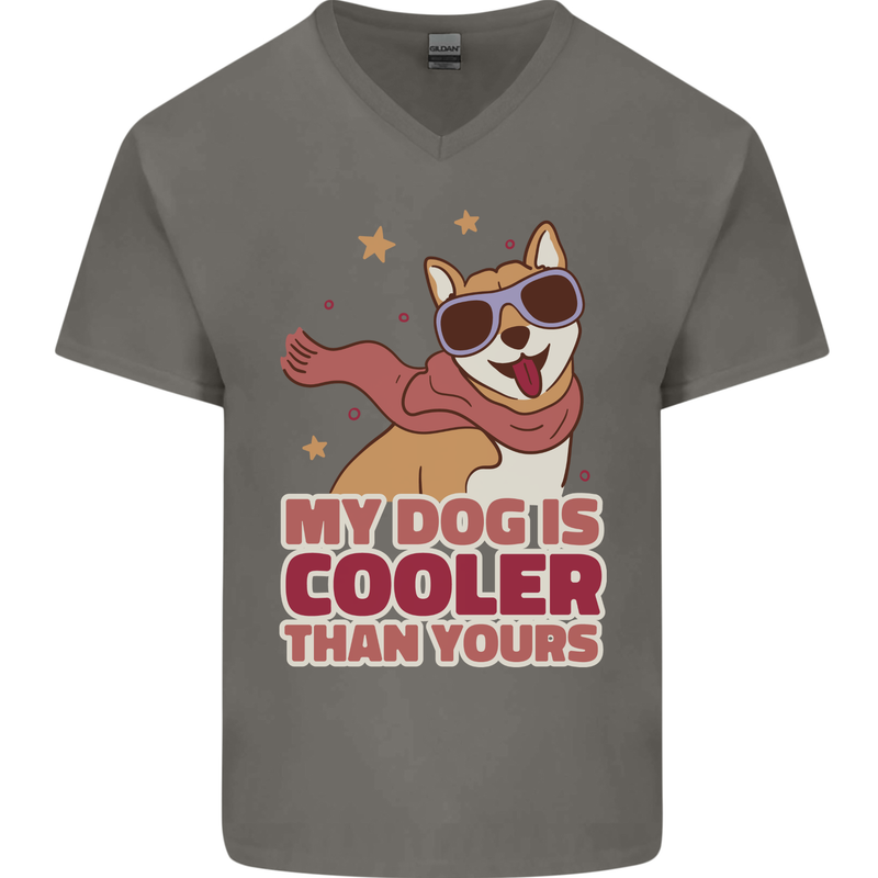 My Dog is Cooler Than Your Dog Shiba Inu Mens V-Neck Cotton T-Shirt Charcoal
