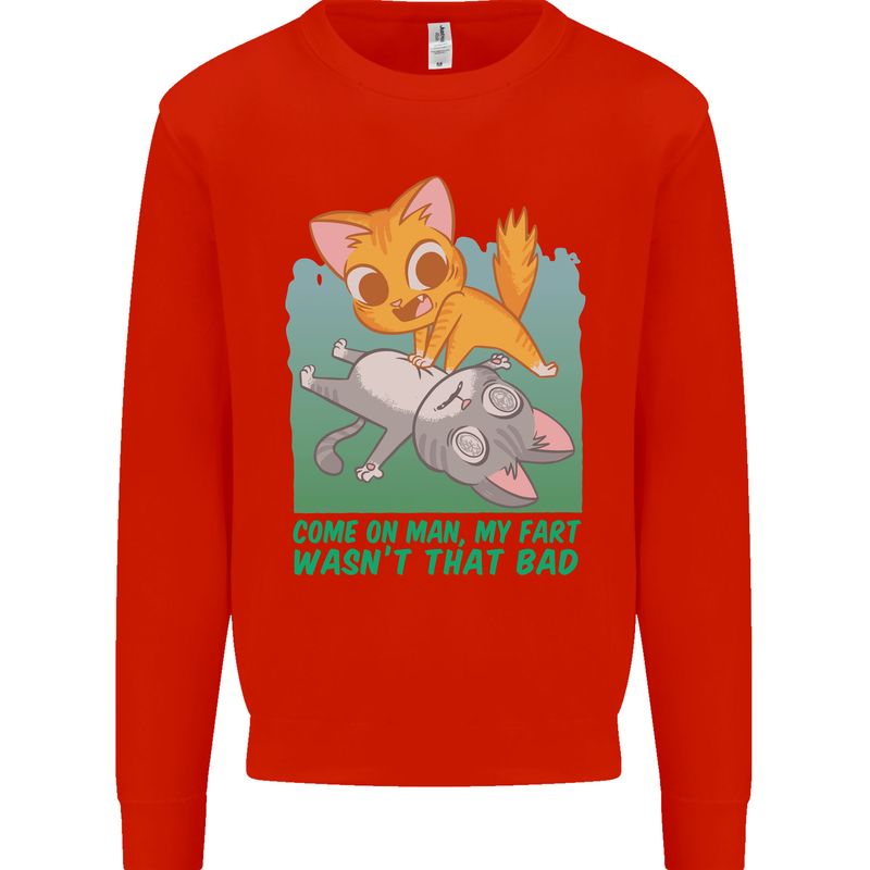 My Fart Wasn't That Bad Funny Flatulence Cat Kids Sweatshirt Jumper Bright Red