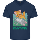 My Fart Wasn't That Bad Funny Flatulence Cat Mens V-Neck Cotton T-Shirt Navy Blue
