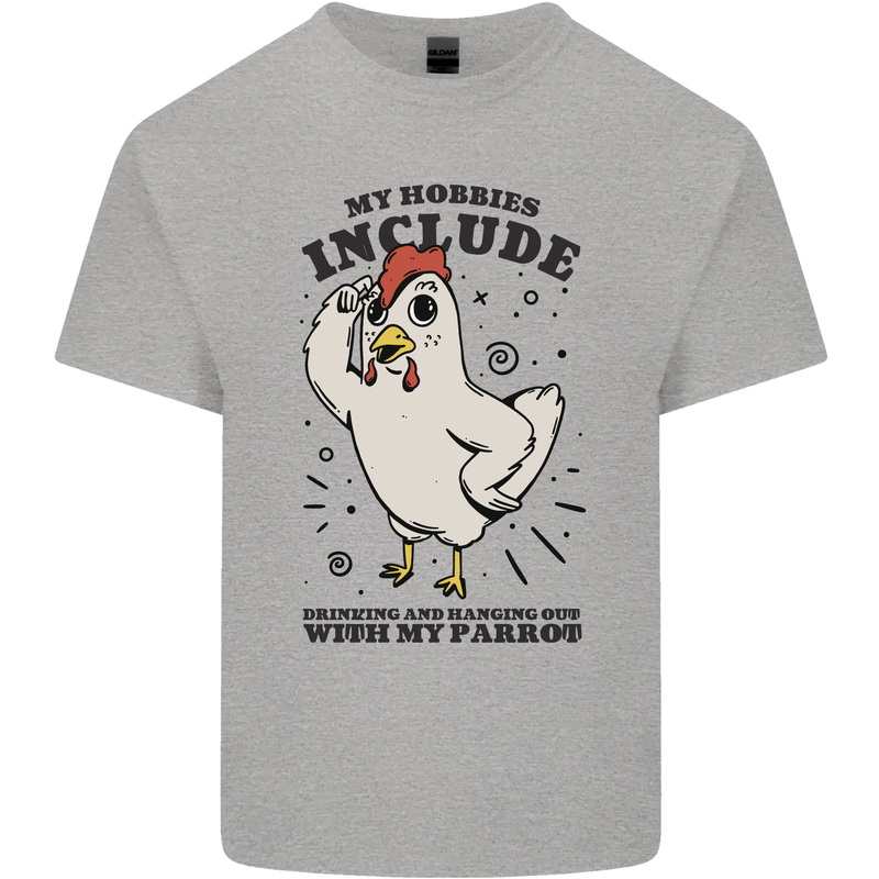 My Hobbies Drinking with My Parrot Alcohol Kids T-Shirt Childrens Sports Grey