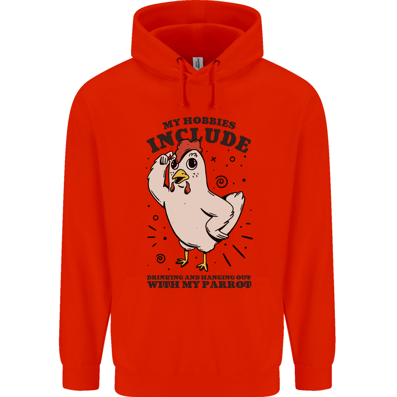 My Hobbies Drinking with My Parrot Alcohol Mens 80% Cotton Hoodie Bright Red