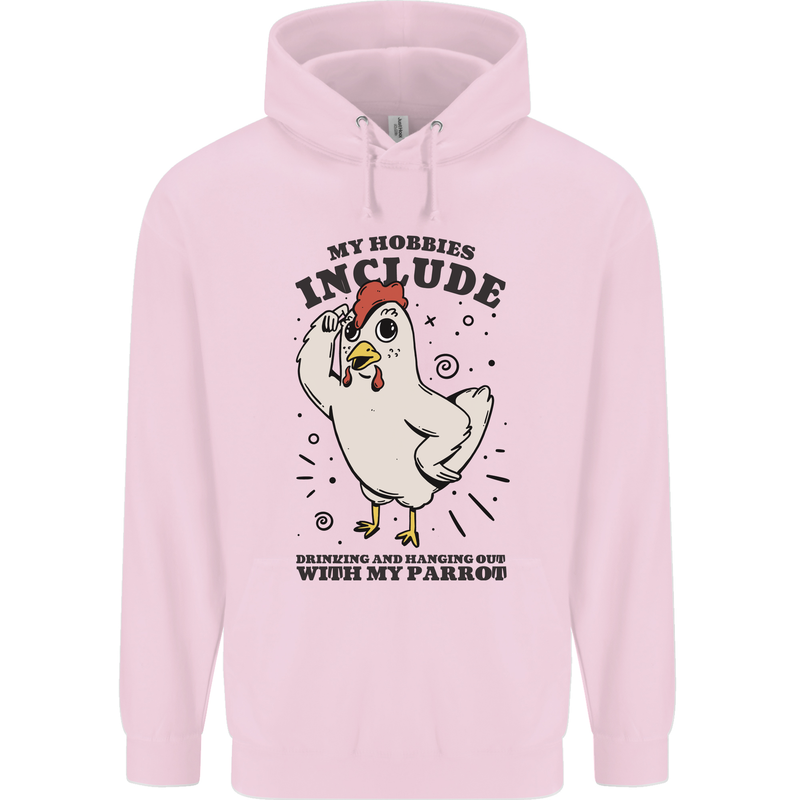My Hobbies Drinking with My Parrot Alcohol Mens 80% Cotton Hoodie Light Pink