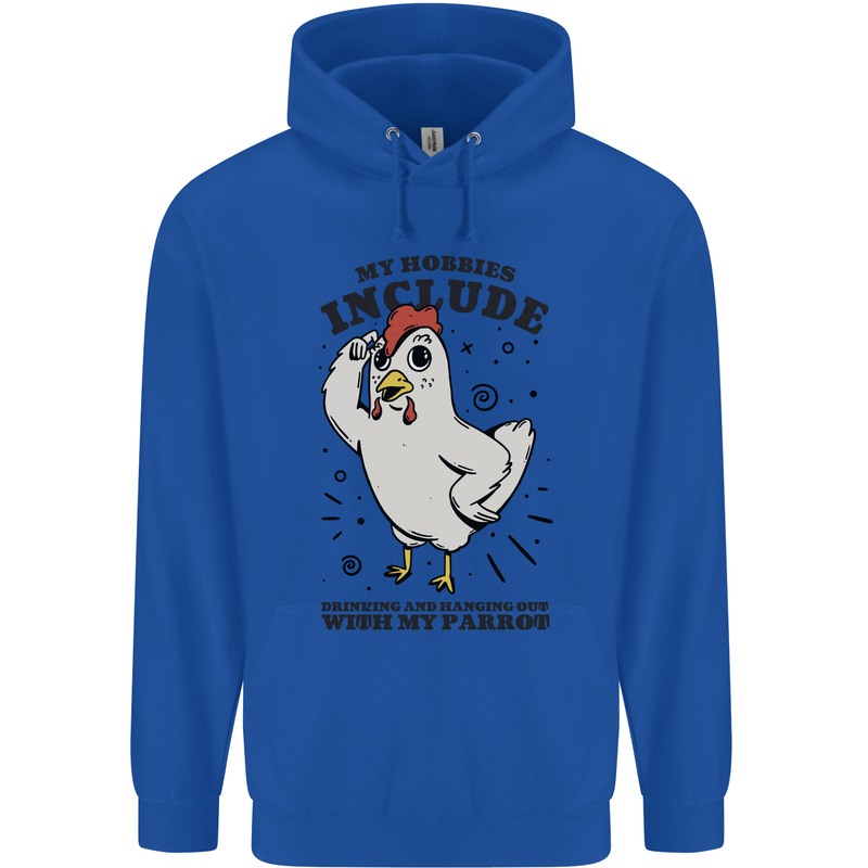 My Hobbies Drinking with My Parrot Alcohol Mens 80% Cotton Hoodie Royal Blue