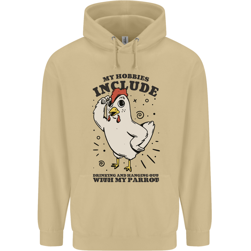 My Hobbies Drinking with My Parrot Alcohol Mens 80% Cotton Hoodie Sand