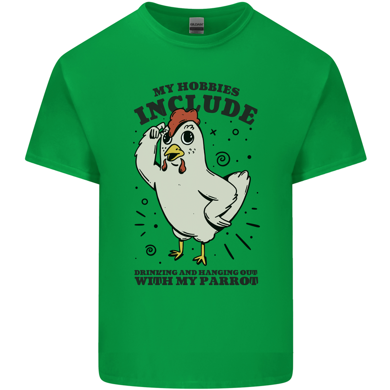 My Hobbies Drinking with My Parrot Alcohol Mens Cotton T-Shirt Tee Top Irish Green