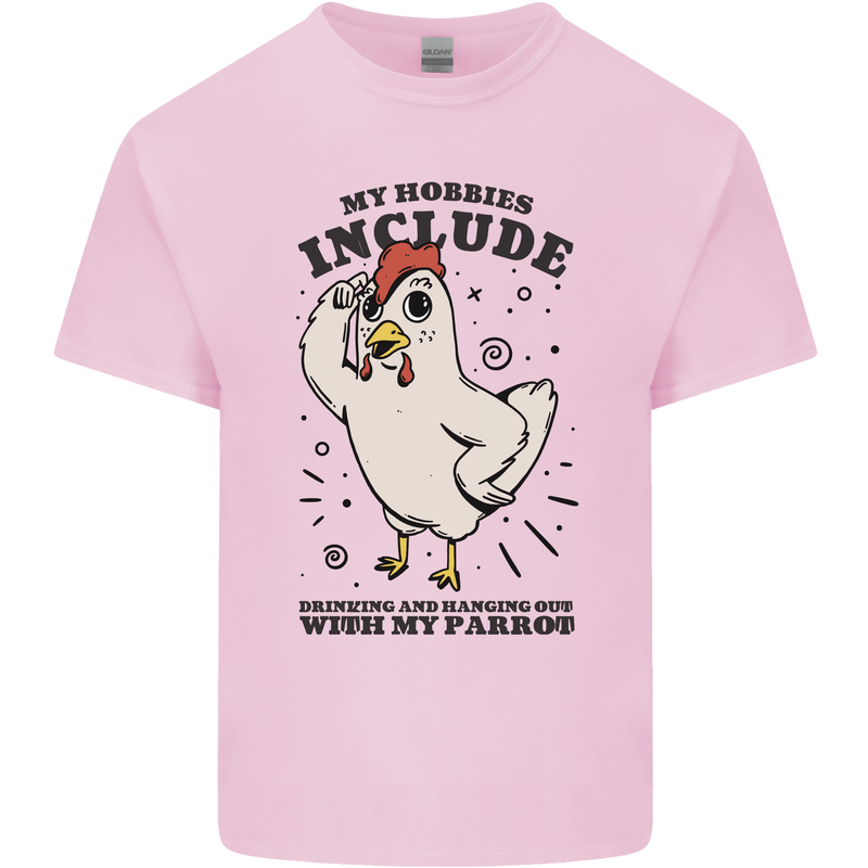 My Hobbies Drinking with My Parrot Alcohol Mens Cotton T-Shirt Tee Top Light Pink