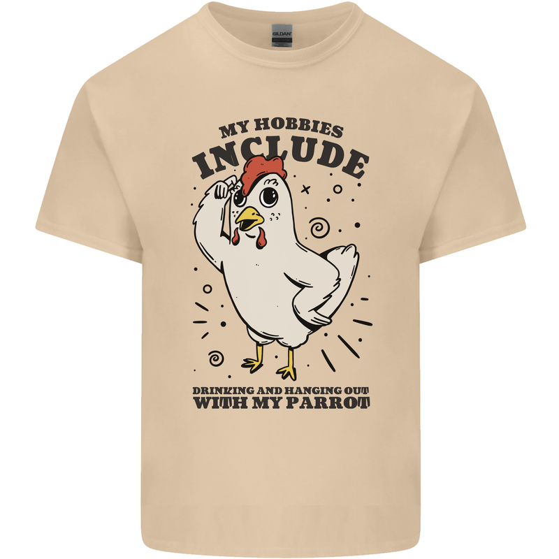 My Hobbies Drinking with My Parrot Alcohol Mens Cotton T-Shirt Tee Top Sand