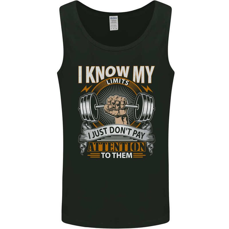 My Limits Inspirational Gym Quote Bodybuilding Mens Vest Tank Top Black