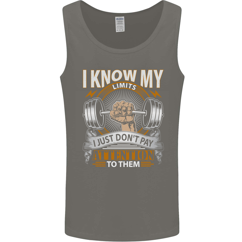 My Limits Inspirational Gym Quote Bodybuilding Mens Vest Tank Top Charcoal