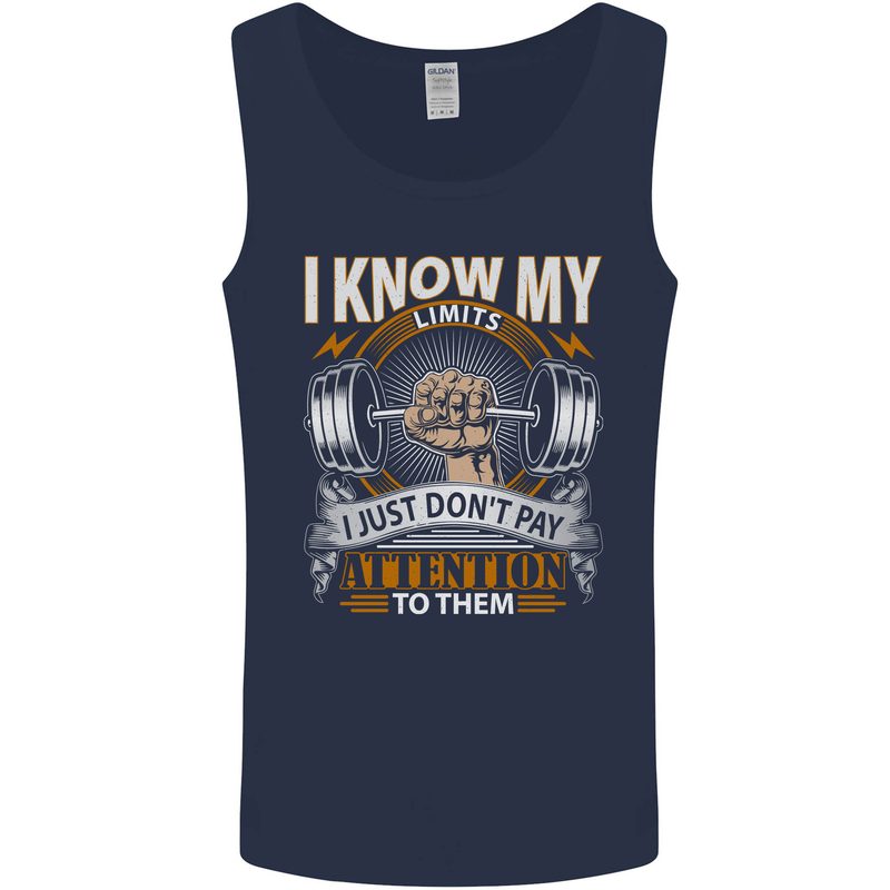 My Limits Inspirational Gym Quote Bodybuilding Mens Vest Tank Top Navy Blue