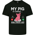 My Pig is Calling and I must Go Funny Farming Mens Cotton T-Shirt Tee Top Black