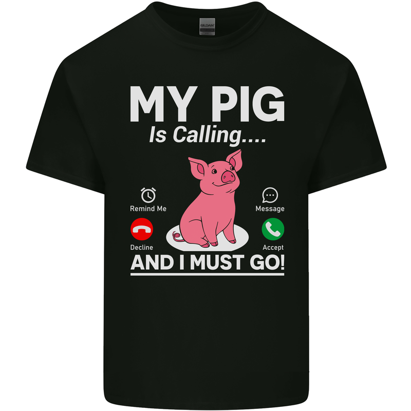 My Pig is Calling and I must Go Funny Farming Mens Cotton T-Shirt Tee Top Black