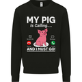 My Pig is Calling and I must Go Funny Farming Mens Sweatshirt Jumper Black