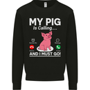 My Pig is Calling and I must Go Funny Farming Mens Sweatshirt Jumper Black