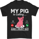 My Pig is Calling and I must Go Funny Farming Mens T-Shirt 100% Cotton Black