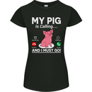 My Pig is Calling and I must Go Funny Farming Womens Petite Cut T-Shirt Black