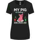 My Pig is Calling and I must Go Funny Farming Womens Wider Cut T-Shirt Black