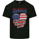 My Wife is American Nothing Scares Me USA Kids T-Shirt Childrens Black