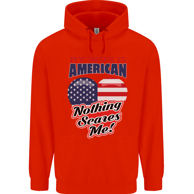 My Wife is American Nothing Scares Me USA Mens 80% Cotton Hoodie Bright Red