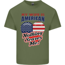 My Wife is American Nothing Scares Me USA Mens Cotton T-Shirt Tee Top Military Green