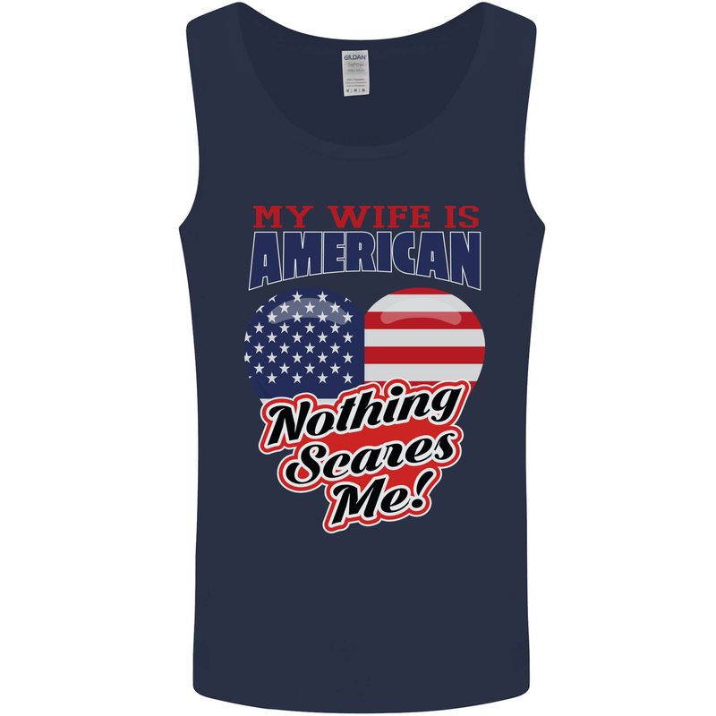 My Wife is American Nothing Scares Me USA Mens Vest Tank Top Navy Blue