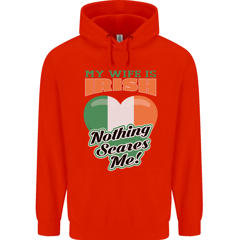 My Wife is Irish Nothing Scares Me Ireland Mens 80% Cotton Hoodie Bright Red