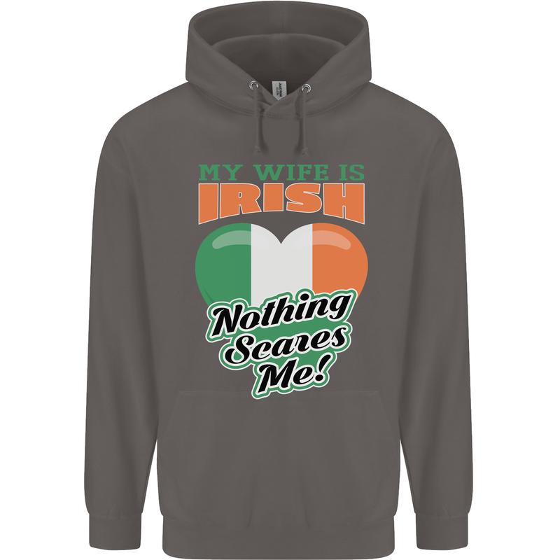 My Wife is Irish Nothing Scares Me Ireland Mens 80% Cotton Hoodie Charcoal