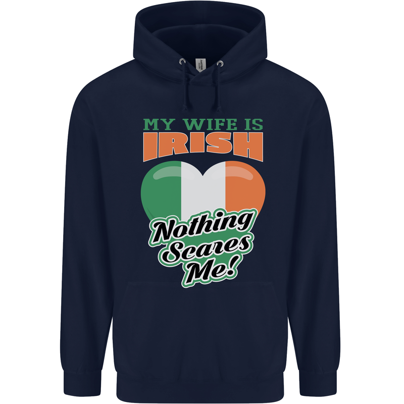 My Wife is Irish Nothing Scares Me Ireland Mens 80% Cotton Hoodie Navy Blue