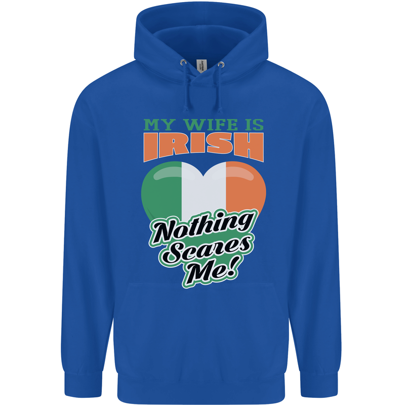 My Wife is Irish Nothing Scares Me Ireland Mens 80% Cotton Hoodie Royal Blue