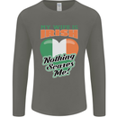 My Wife is Irish Nothing Scares Me Ireland Mens Long Sleeve T-Shirt Charcoal