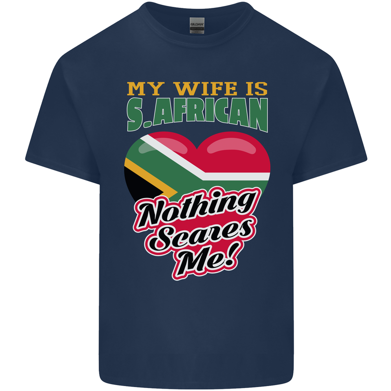 My Wife is South African Nothing Scares Me Africa Mens Cotton T-Shirt Tee Top Navy Blue