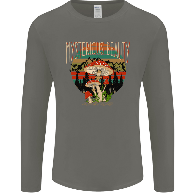 Mysterious Beauty Magic Mushroom LSD Mens Long Sleeve T-Shirt Charcoal