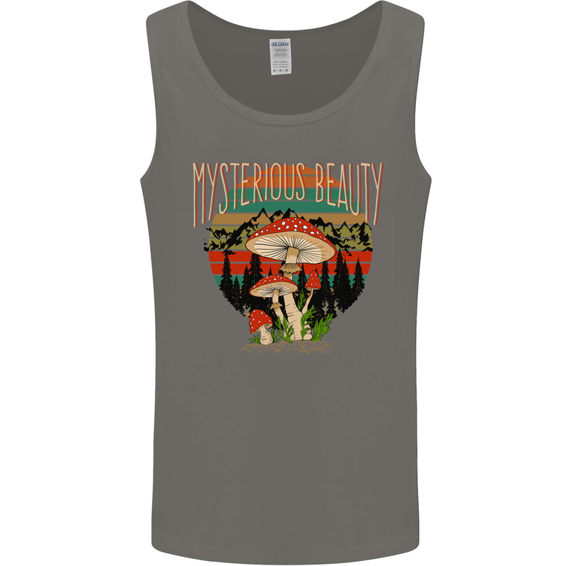 Mysterious Beauty Magic Mushroom LSD Mens Vest Tank Top Charcoal