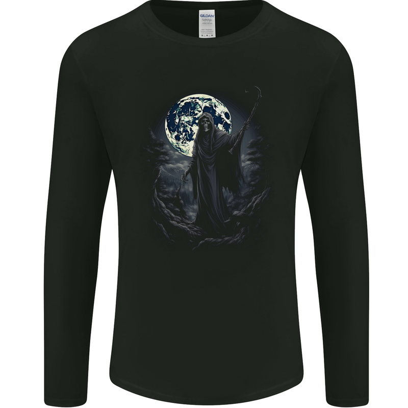 Mystical Grim Reaper Skull Mens Long Sleeve T-Shirt Black