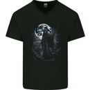Mystical Grim Reaper Skull Mens V-Neck Cotton T-Shirt Black