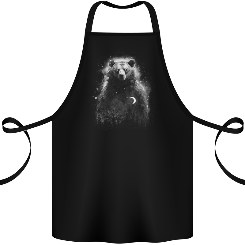 Mystical Grizzly Bear Cotton Apron 100% Organic Black