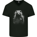 Mystical Grizzly Bear Mens V-Neck Cotton T-Shirt Black