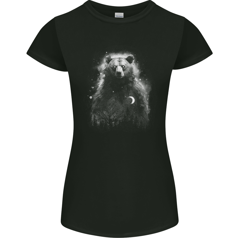 Mystical Grizzly Bear Womens Petite Cut T-Shirt Black